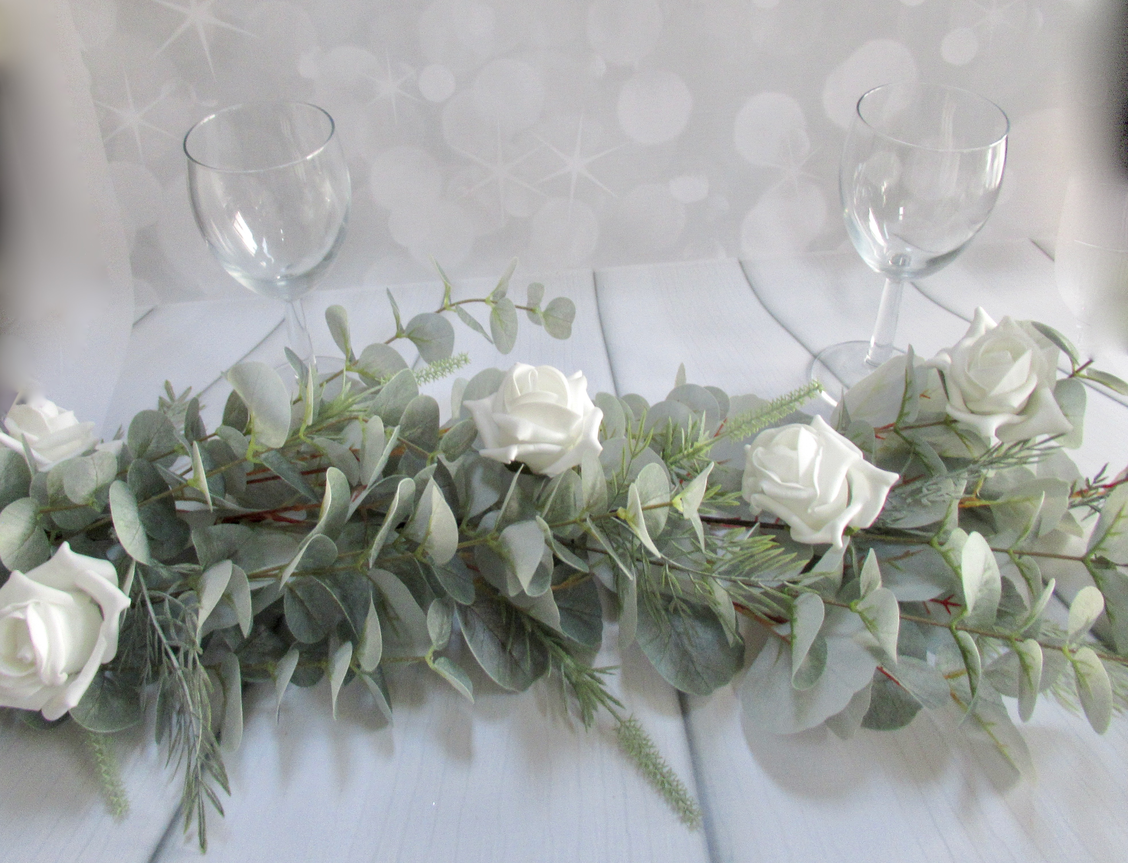 Eucalyptus and rose garland for wedding table, sage green eucalyptus wedding garland, eucalyptus garland